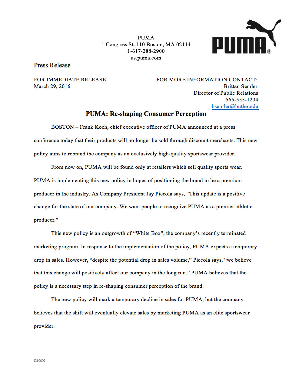 puma press release